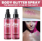 Pink Body Glitter Spray & Glitter Hairspray - Long-Lasting, Ultra-Shiny, Quick-Dry, Waterproof, Non-Clog Nozzle Design for Parties, Dances, Festivals, and Special Events