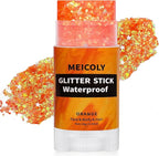 MEICOLY Orange Face Body Glitter Stick,Hair Glitter Stick for Women,Sparkle Chunky Glitter Makeup,Waterproof Face Glitter for Party Rave Festival