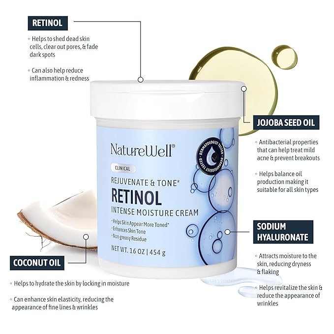 NATURE WELL Clinical Retinol Advanced Moisture Cream for Face, Body, & Hands, Boosts Skin Firmness, Enhances Skin Tone, No Greasy Residue, Packaging May Vary, 2 Pack (10 Oz Each)