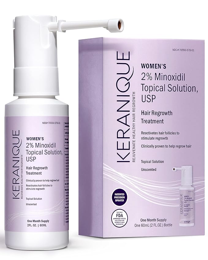Keranique Hair Regrowth Treatment for Women - 2% Minoxidil for Hair Growth & Thickening - Topical Solution Scalp Treatment for Hair Loss & Thinning w/ Precision Spray Applicator - 2 Fl Oz