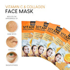 Azure Cosmetics Vitamin C & Collagen Face Mask - Dermatologist Tested Moisturizing Sheet Mask for Dry Skin - Firms, Tones & Smooths Fine Lines - K-Beauty Skincare - Made in Korea - Pack of 10