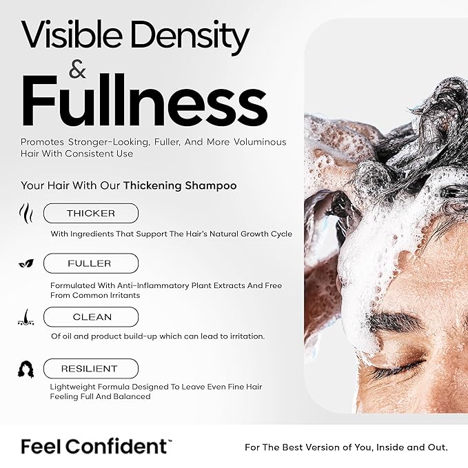 Haircare Thickening Shampoo - Gender-Neutral, Hair Surgeon Formulated. Pumpkin seed oil, Turmeric root extract, Saw palmetto, and Caffeine to Density and Growth. 9oz / 266 mL Bottle.