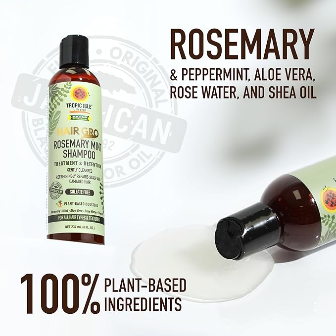 Tropic Isle Living Rosemary Mint Shampoo, 8 oz - Gently Cleanses and Nourishes Hair from Root to Tip, Free from Harmful Ingredients, Cruelty-Free, Suitable for All Hair Types