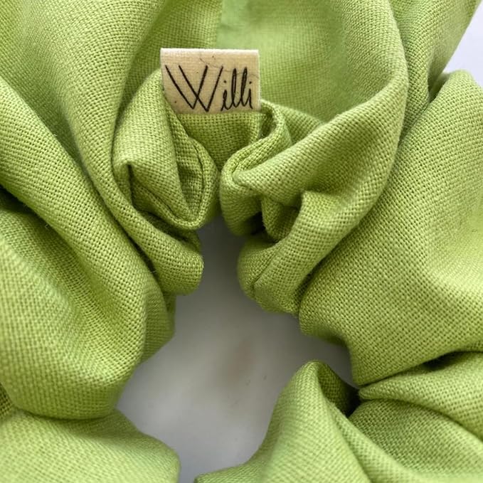 Handmade Oversized Linen Scrunchie – 100% Natural Linen in Dusty Pink, Blue, Sand or Yellow – Gentle Hold for All Hair Types – Unique, Soft, and Lightweight Hair Accessory (Pistacho)