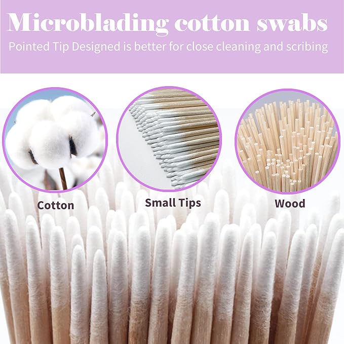 200PCS Pointed Cotton Swabs - Precision Tip Cotton Swabs - 4 Inch Microblading Cotton Swabs - Microblading Cotton Buds for Eyebrow Eyelash Extensions, Makeup, Nails, Tattoo Permanent Supplies, Craft