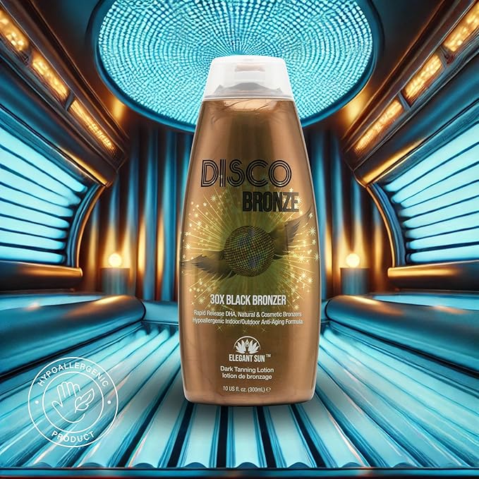 Disco Bronze Tanning Lotion with Bronzer – Bronzing Accelerator 30X DHA Indoor/Outdoor Tanning Bed Lotion for Men & Women, DHA Self Tanner, Skin Firming Ingredients, Hypoallergenic, Get Dark Fast