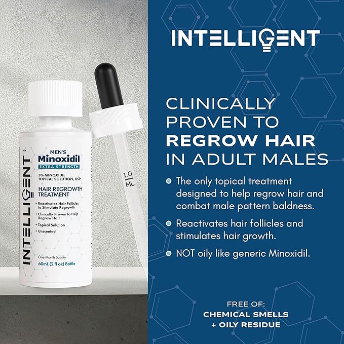 Intelligent Minoxidil | Fast-Drying, No-Grease | Extra Strength 5% Topical Hair Regrowth Treatment For Men | 2 fl oz (60 ml)