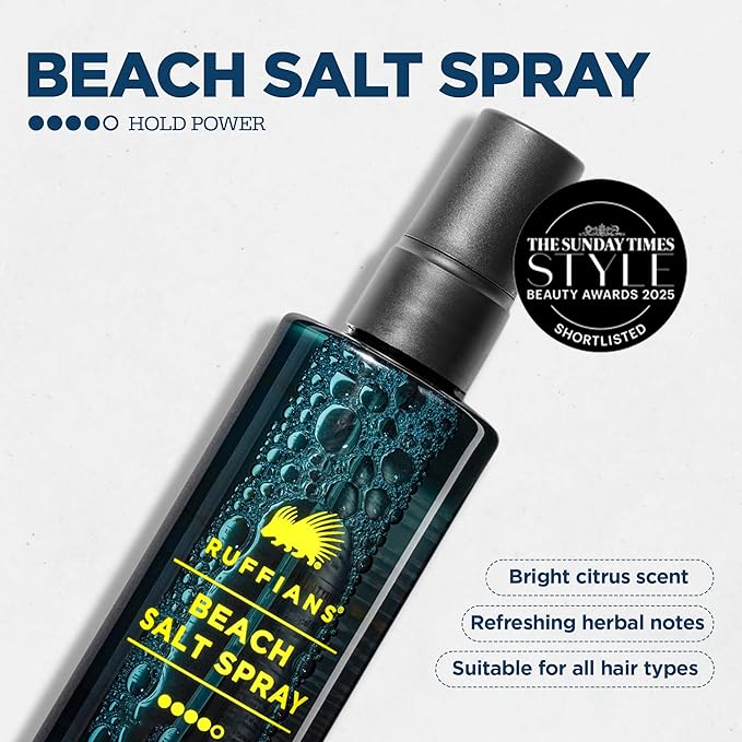 Ruffians Beach Salt Spray, Sea Salt Spray for Hair Men and Women, Texturising Volume Mist for Hydrated, Texture for Fine Hair, Natural Finish, 125ml