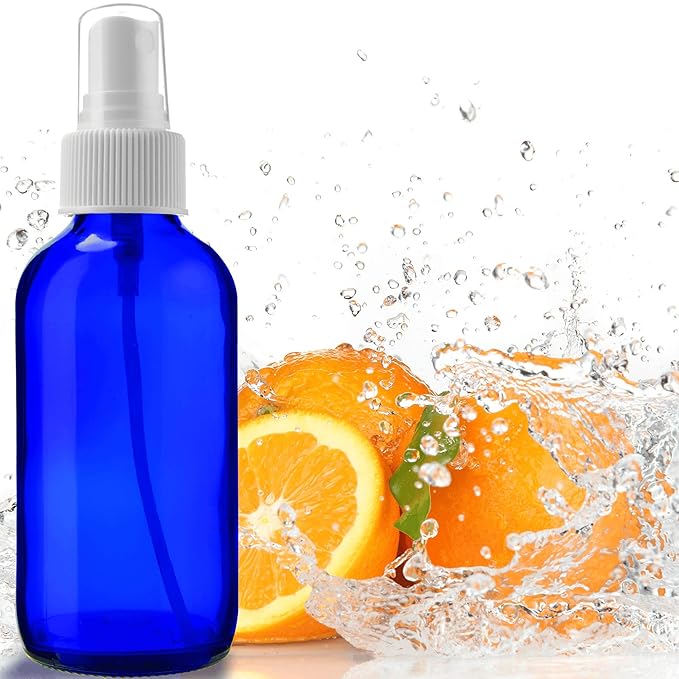 Sally's Organics Empty Blue Glass Small Portable Atomizer Spritzer, 2 Pack (4oz)