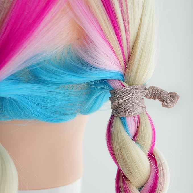 MEEDEE 100 Pack Taupe Hair Ties For Women No Crease Soft Elastic Ribbon No Damage Taupe Hair Ties Knotted Ouchless Hair Ribbon Yoga Hair Ribbons Elastic Bracelets