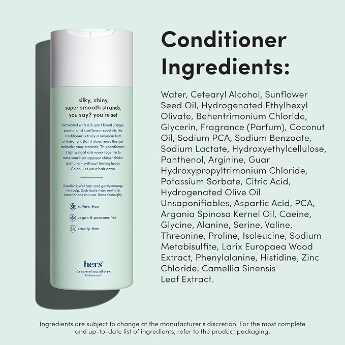 hers triple threat hydrating conditioner for damaged hair, leaves hair looking shiny and strong, color sage formula with an amino acid blend, argan, coconut, sunflower seed oil, 2 pack, 6.4oz