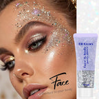 Silver Face and Body Glitter Gel, Party Concerts Cheer Face Paint Holographic Chunky Festival Rave Accessories Glitter Makeup Gel, 6 Kinds of Sparkling Sequins for Hair Nail Eye Lip Body