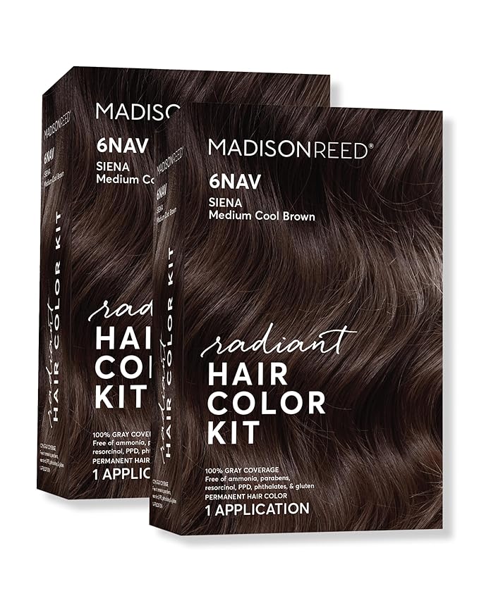 Madison Reed Radiant Hair Color Kit - 6NAV Medium Cool Brown (Siena Brown), Dimensional Gray Hair Blending Permanent Hair Dye, PPD-Free & Ammonia-Free, 2 Pack