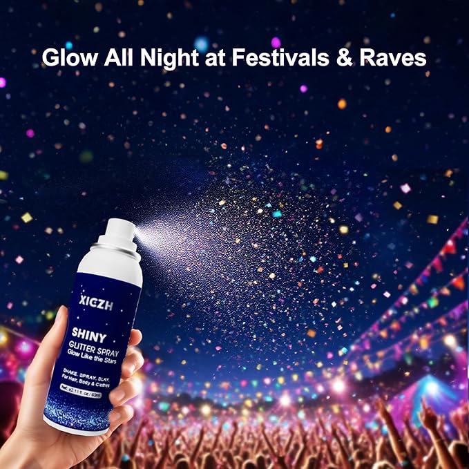Body Glitter Spray, Glitter Spray for Hair Clothes and Body, Holographic Silver Glitter Hairspray for Grils – Festival, Rave, Prom, Stage, Nightclub, Cosplay Party Makeup 60ML