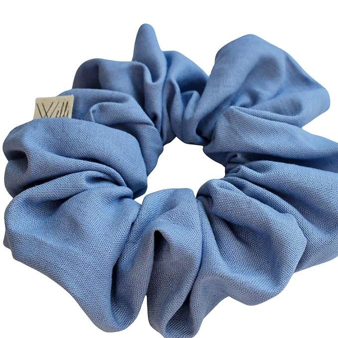 Handmade Oversized Linen Scrunchie – 100% Natural Linen in Dusty Pink, Blue, Sand or Yellow – Gentle Hold for All Hair Types – Unique, Soft, and Lightweight Hair Accessory (Bluebell)