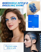 6PCS Blue Face Body Glitter Gel，Holographic Chunky Sequins Body Glitter Paint for Party Singer Concerts Music Festival Rave Accessories for Girls Women Face Body DIY Sparkling Makeup