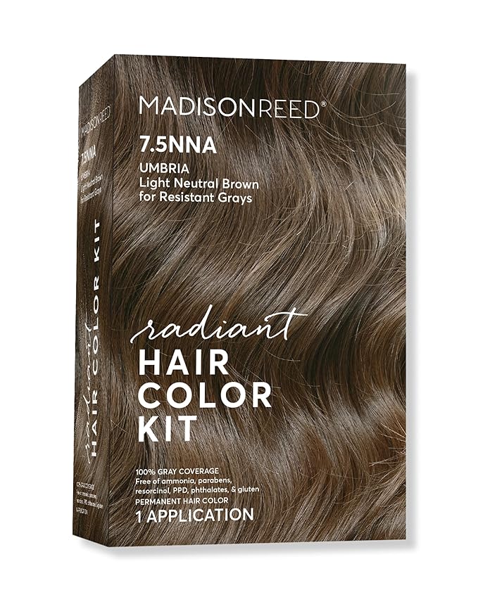 Madison Reed Radiant Hair Color Kit - 7.5NNA Light Neutral Brown (Umbria Brown), 100% Gray Hair Coverage Permanent Hair Dye for Resistant Grays | PPD-Free & Ammonia-Free, 1 Pack
