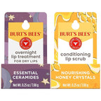 Burt’s Bees Conditioning Lip Scrub and Overnight Intensive Lip Treatment, With Ceramides, College Back to School Dorm Essentials, Exfoliates and Hydrates Lips 8 Hours, Natural Origin, 2 Jars, 0.25 oz