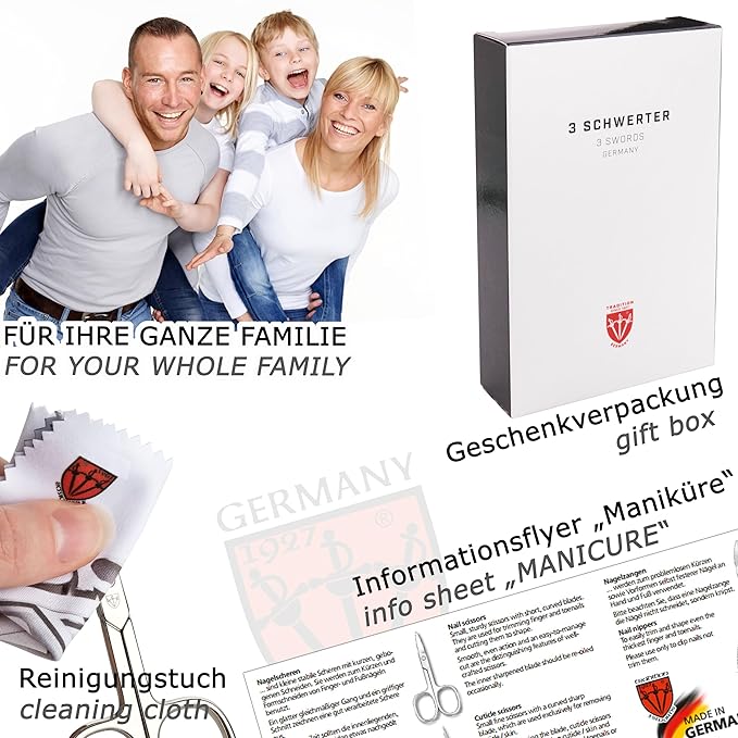 3 Swords Germany – Brand Quality 12 Piece Manicure Pedicure Grooming kit Set for Professional Finger & Toe Nail Care with Copper Synthetic Leather case - Made in Germany