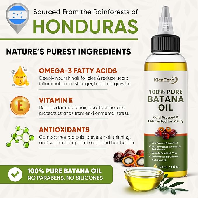 100% Pure Unrefined Batana Hair Oil – Raw Cold-Pressed Organic Hair Growth & Scalp Treatment, 120 mL (4 fl oz) – 100% Natural from Honduras