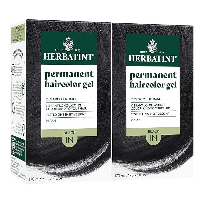 Herbatint Permanent Hair Dye - 1N Black - For Up To 100% Gray Coverage of Resistant Gray Hair - Ammonia-Free, Alcohol-Free & Vegan - Salon Influenced Hair color 5.75 fl oz (2 Pack)
