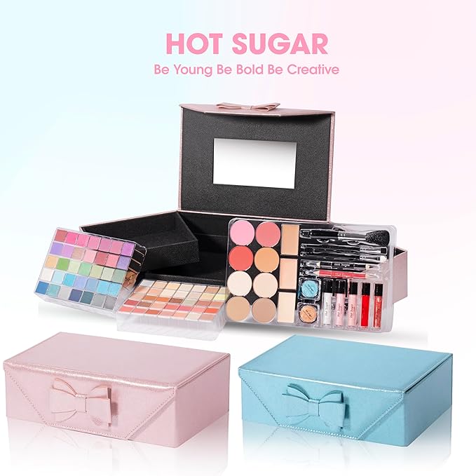 Hot Sugar Makeup Kit For Girls 10-12, Makeup Kit For Women Full Kit, Cosmetics Gift Set for Teens for Christmas Birthday (Pink)