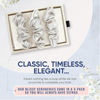 Blissy Silk Scrunchies (3 Pack) - 100% Pure Mulberry Silk - 22 Momme 6A High-Grade Fibers Scrunchie for Straight & Curly Hair - Preventing Breakage, Tangling, & Creasing (White Skinny)