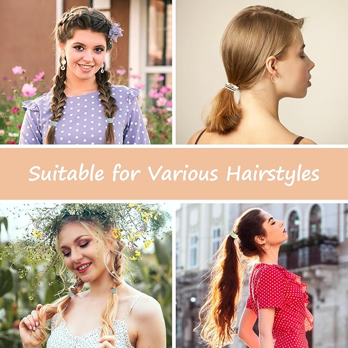 Boho Hair Ties with Beads, 25 PCS 5 Styles Cute Elastic Hair Bands for Thick or Thin Hair, No Damage Hair Tie Bracelets in Blue for Girls and Women