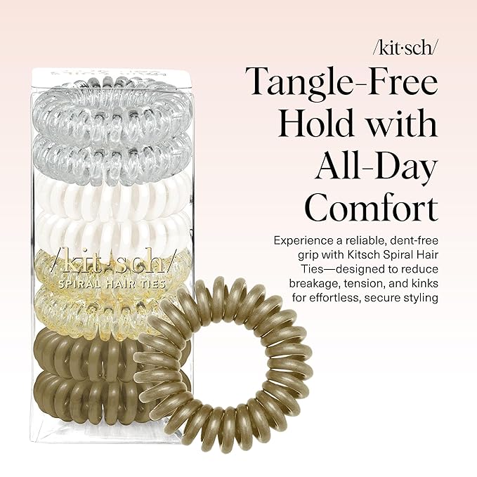 Kitsch Spiral Hair Ties for Women - Creaseless and Dent-free Coil Hair Ties | No Damage, Phone Cord Coils | Made of Flexible and Durable Plastic | Ideal Gifts for Women | 8pcs (Blonde)