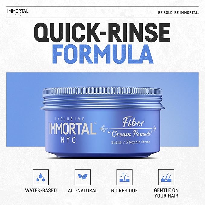 Immortal NYC Fiber Cream Hair Pomade - Flex Strong Hold - Low Shine All Natural Water-Based Cream Pomade for Men - No Residue, All Hair Types