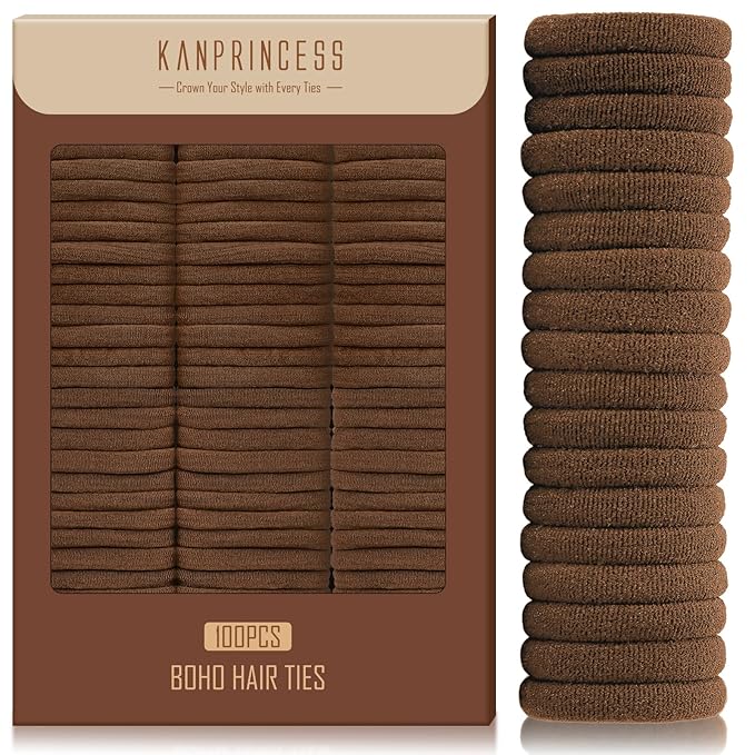 Nylon Brown Hair Ties - No Damage,Strong Soft Cotton Hair Bands Accessories for Thick Hair 100PCS Ponytail Holders for Women Girls
