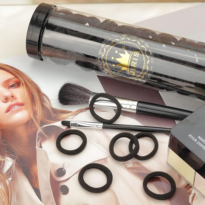 100 pcs No Break Hair Ties fitting Kit, and limited-time Starter Kit | Gentle for any hair type with no slipping or snagging Color mixing(Black)