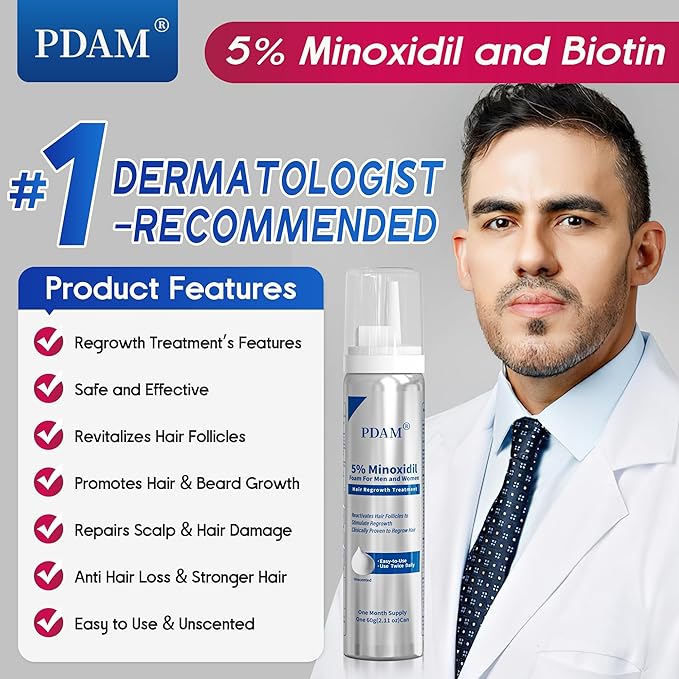5% Minoxidil for Men and Women Foam Hair Growth - Minoxidil Foam Hair Regrowth Treatment for Men and Women, Topical Hair Loss Treatments, Extra Strength Thicker & Fuller Hair, 2 x 2.11 oz for 2 Months