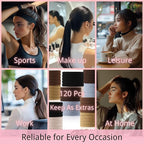 LuSeren 120 Pcs No Damage Hair Ties for Thick Hair, Large Soft Seamless Nylon Hair Elastics for Women, Ponytail Holders, Hair Accessories – Neutral Colors