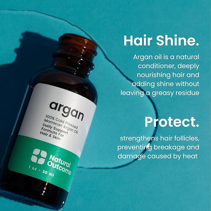 natural outcome Argan Oil 100% Pure Moroccan Cold-Pressed Face, Body and Hair Lightweight Oil for Moisturizing, Hydrating & Skin Nourishment, 1 oz