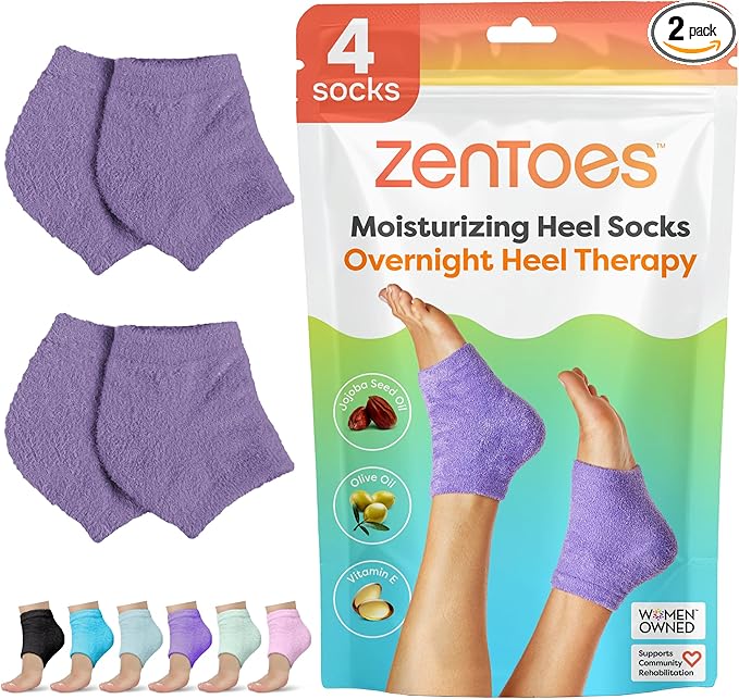 ZenToes Moisturizing Socks for Cracked Heel Treatment, Vitamin E, Olive Oil and Jojoba Oil Heel Socks, Stocking Stuffers for Women, Spa Self Care Gifts for Women (Fuzzy Lilac Purple, Regular)
