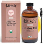 Kitsch Organic Castor Oil for Hair Growth - 100% Pure Castor Oil, Organic Cold Pressed Unrefined Glass Bottle for Face, Skin, Lashes, Brows, Scalp, Nails & Belly Button | Ideal Gifts for Women- 16 oz