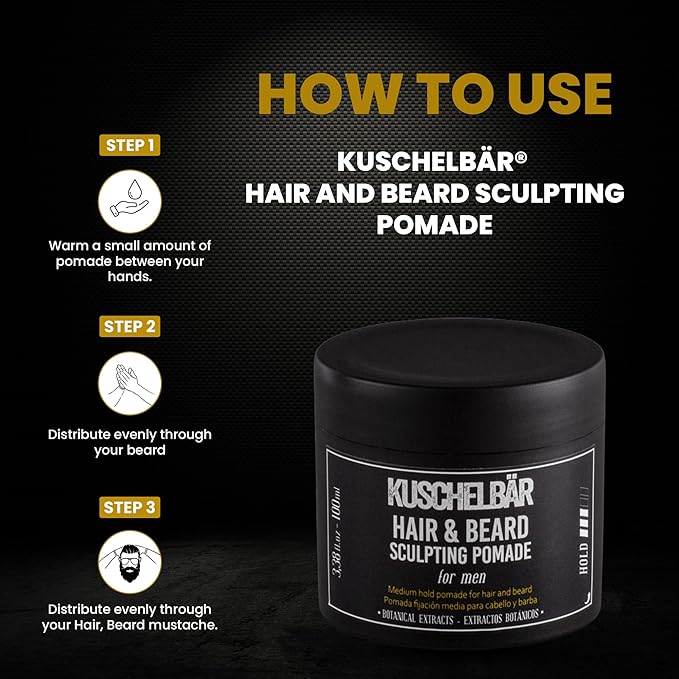 KUSCHELBAR - Pomade For Men | Pomade For Men Strong Hold | Natural Botanical Extracts | Shape and Control Your Beard or Mustache | Leave-In, Non-Greasy, Lightweight l 1,01 fl.oz
