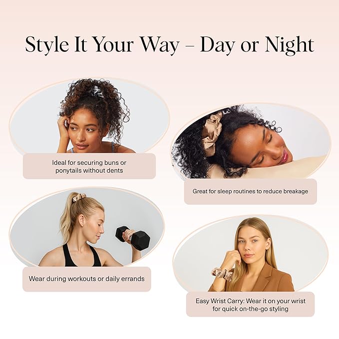 Kitsch Satin Scrunchies for Women - No Crease Hair Ties for Girls | Big Scrunchies for All Hair Types and Textures, Perfect for Day or Night | Ideal Gifts for Women - 2 Pcs, Charcoal and Gold