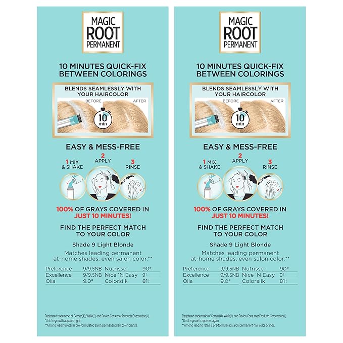 L’Oréal Paris Magic Root Permanent Hair Color, 10 Minute Hair Dye Kit to Rescue Roots with 100% Gray Hair Coverage, 9 Light Blonde, 2 Pack (Packaging May Vary)
