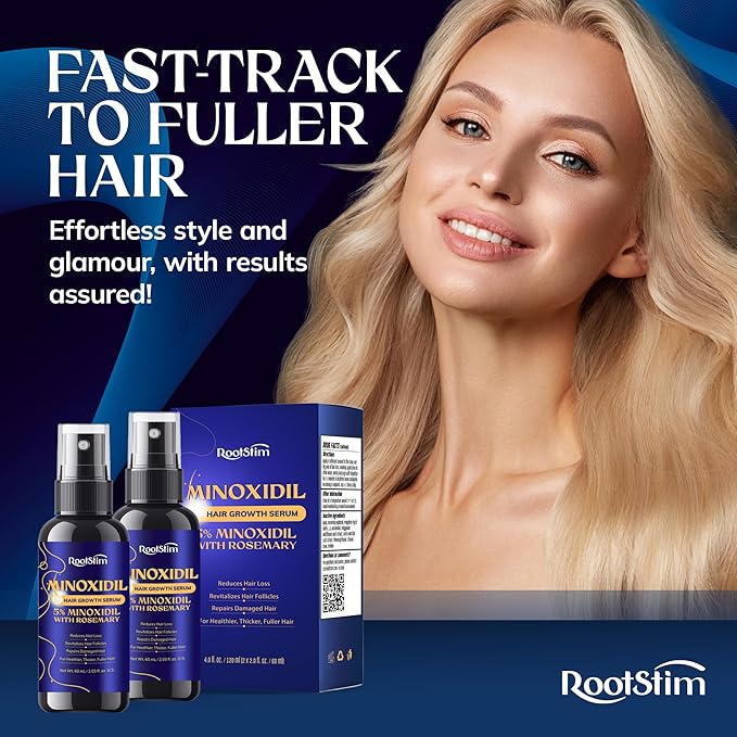 5% Minoxidil Hair Growth for Men and Women: 4-Pack Extra Strength Minoxidil Hair Loss Treatment Serum with Rosemary for Faster Stronger Thicker Hair Growth - 240 ML