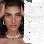 Face Glitter Freckles 12 Pcs Holographic Temporary Face Tattoos Stickers Waterproof Sparkle Face Speckles Makeup Patches Cute Body Temporary Tattoo Rave Accessories for Women Music Festival Accessorie