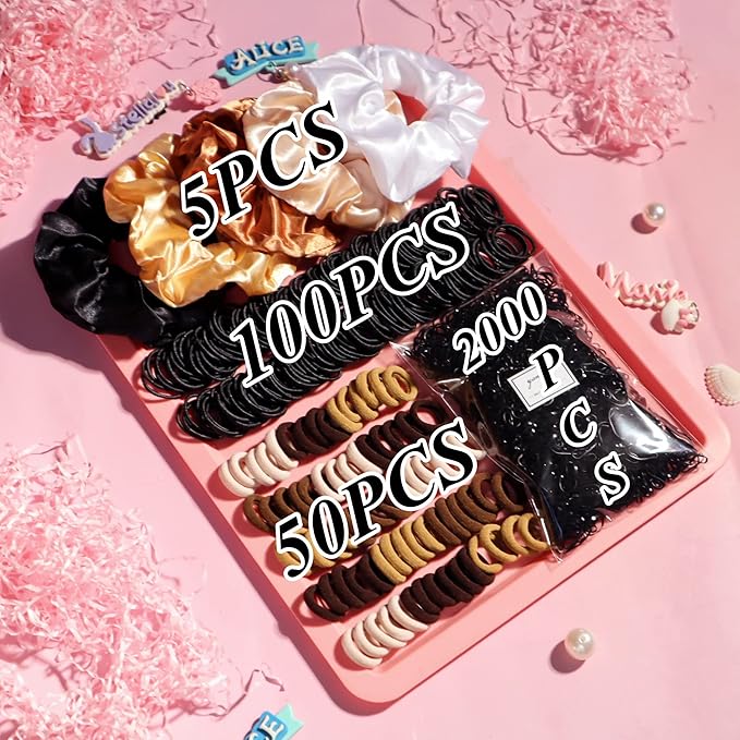 Colour Hair Accessories, Hair Ties, Scrunchies, Ponytail Holders, Traceless Ropes Set for Girls, Women, Babies & Kids (2155 Pieces, Brown, Elastic Hair Ties)