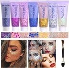 Body Glitter Face Glitter Gel: Singer Concerts Disco Festival Rave Accessories Face Glitter Makeup Chunky Sequins Mermaid Face Body Hair Glitter Gel (White&Silver&Pink&Gold&Blue&Purple&Rose)