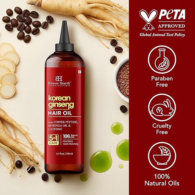 Botanic Hearth Hair Oil for Hair Growth | Strengthening Dry, Frizzy, Damaged Hair & Scalp Treatment | No Parabens or Harmful Sulfates | All Hair Types | Korean Ginseng Hair Oil - 6.7 Fl Oz
