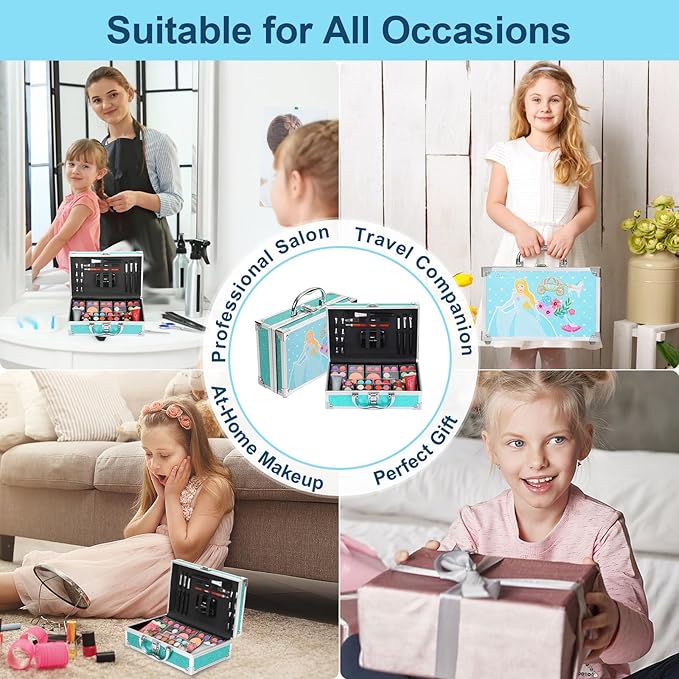 Anpro All-In-One Makeup Kit for Girls 10-12 with Case, Pro Teen Makeup Set, Tween Makeup Kit for Teens Women, Full Starter Make Up Kit with Brushes, Lipstick, Eye Shadows Palette, Blushes, Glitter Gel