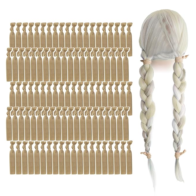 MEEDEE 100 Pack Gold Hair Accessories for Women: No Crease Soft Ribbon Knotted Hair Ties, Ouchless Ponytail Holders, Elastic Yoga Hair Bracelets