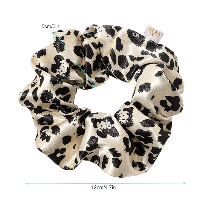 Silk Hair Ties for Girls and Women: Chic Satin Scrunchies, Large and Cheetah Print, Soft Ponytail Holders for Thick and Curly Hair - No Creases, Gentle on Hair