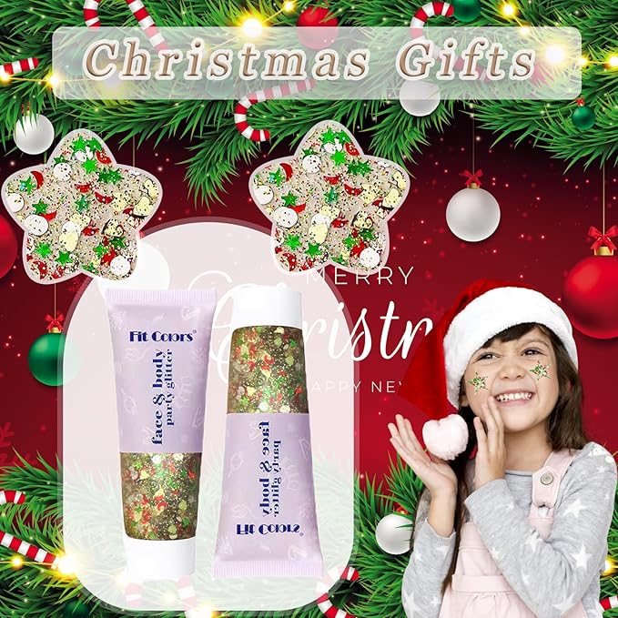 Christmas Body Glitter Face Glitter Gel: Christmas Hair Glitter,Christmas Accessories Stocking Stuffers Gift Decorations,Festival Face Glitter Makeup for Women Kids Girls,Chunky Glitter