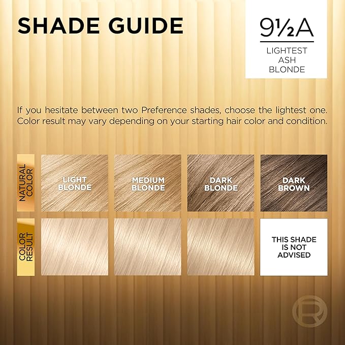 L'Oreal Paris Superior Preference Luminous Fade-Defying Permanent Hair Color, Hair Dye For Up to 9 Weeks of Radiance, Lightest Ash Blonde 9.5A, 1 Hair Dye Kit